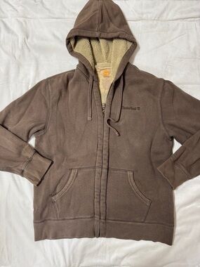 Timberland Men’s Large Brown Hooded Sherpa-Lined Zip Hoodie
